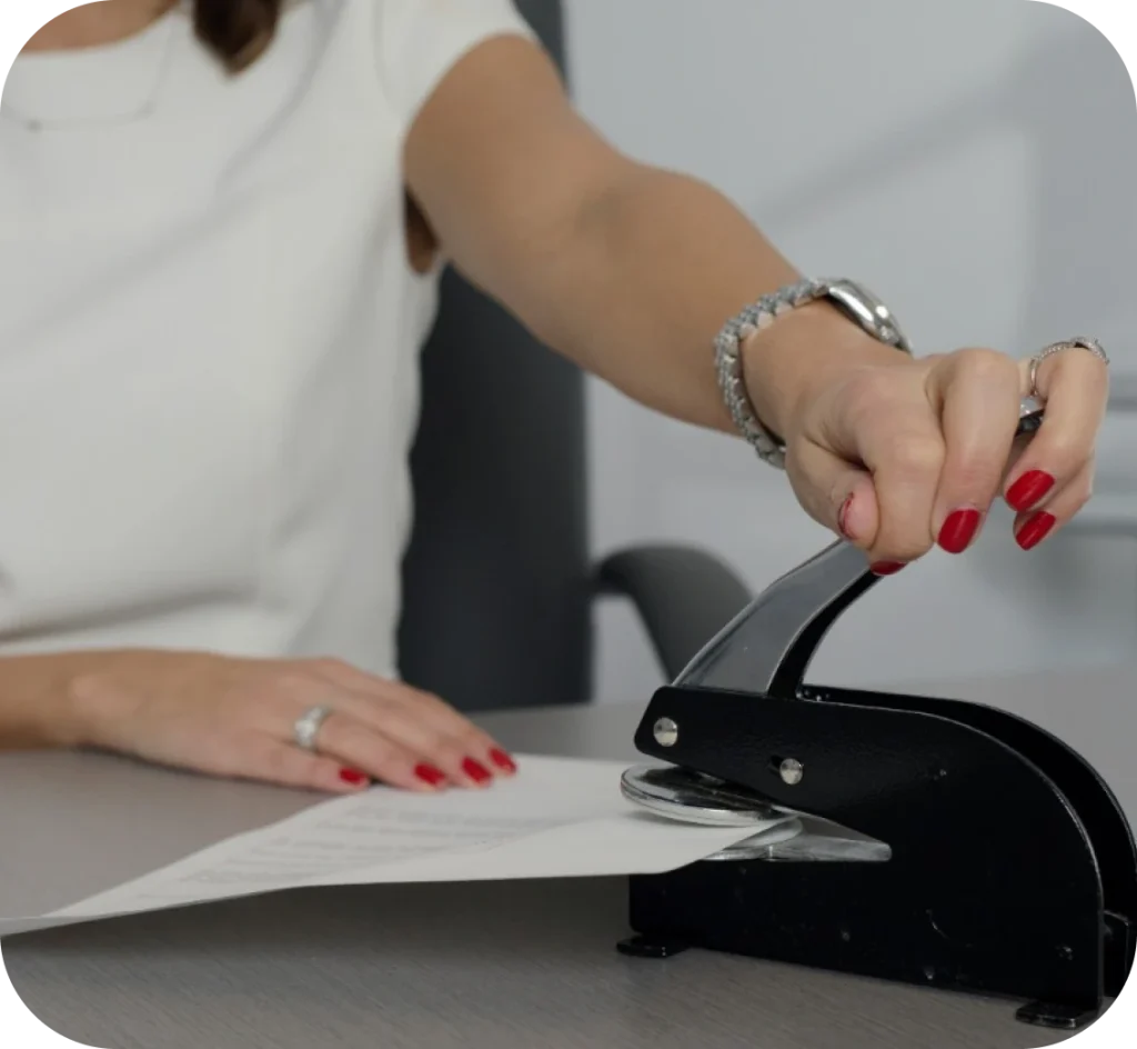 Lady seals a contract with a machine